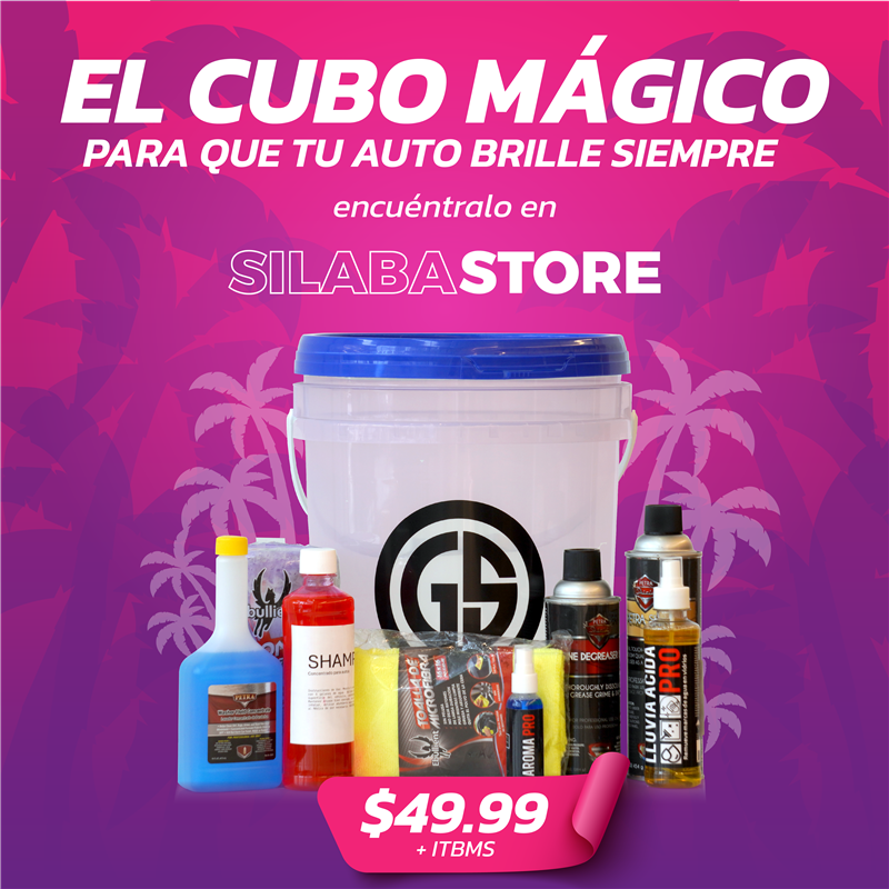 Cubo de lavado con productos de limpieza